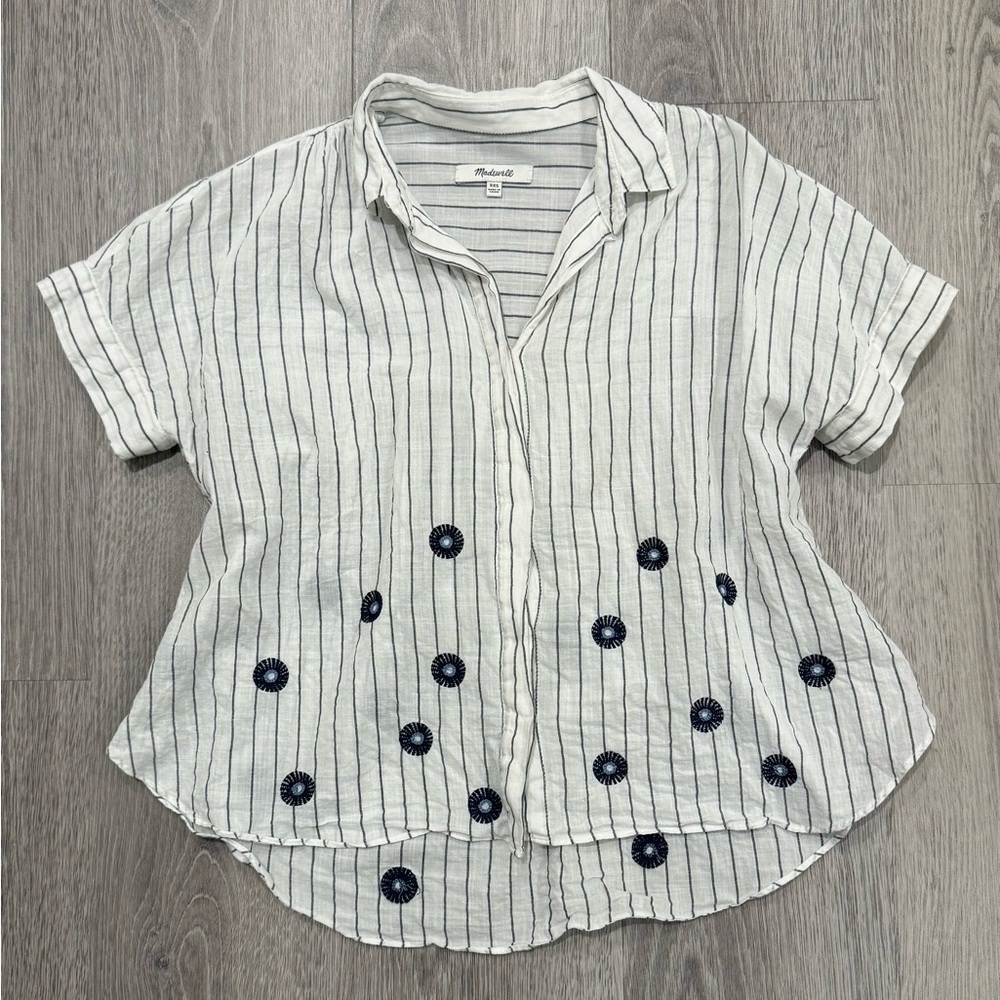 Madewell Embroidered Hilltop Shirt striped short sleeve button  blouse floral